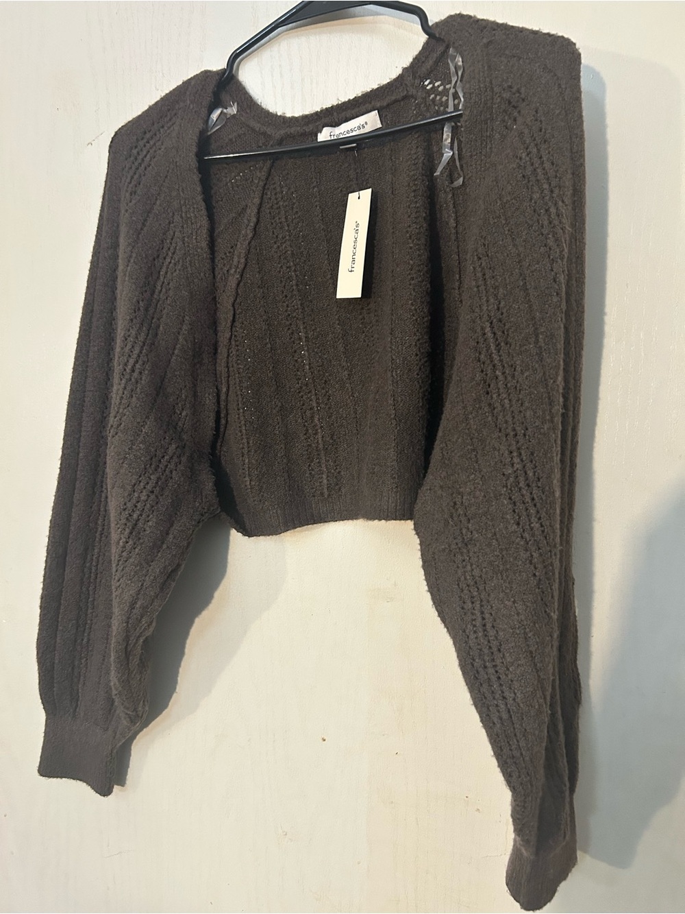NWT Francesca’s Brown Cropped Open Knit Bolero Shrug Sweater Size M